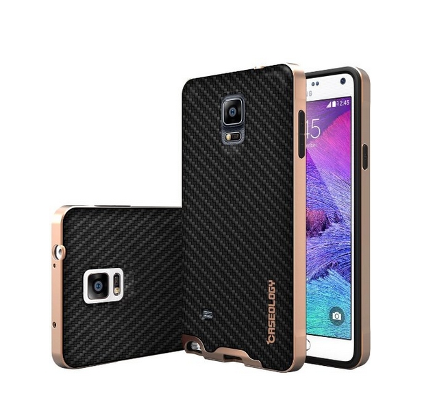 Galaxy Note 4 Case Caseology Envoy Series Premium Leather Bumper Cover  Carbon Fiber Black